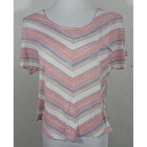 Kirra Top Large Striped Chevron Open Back Pocket Short Sleeve Multi Color